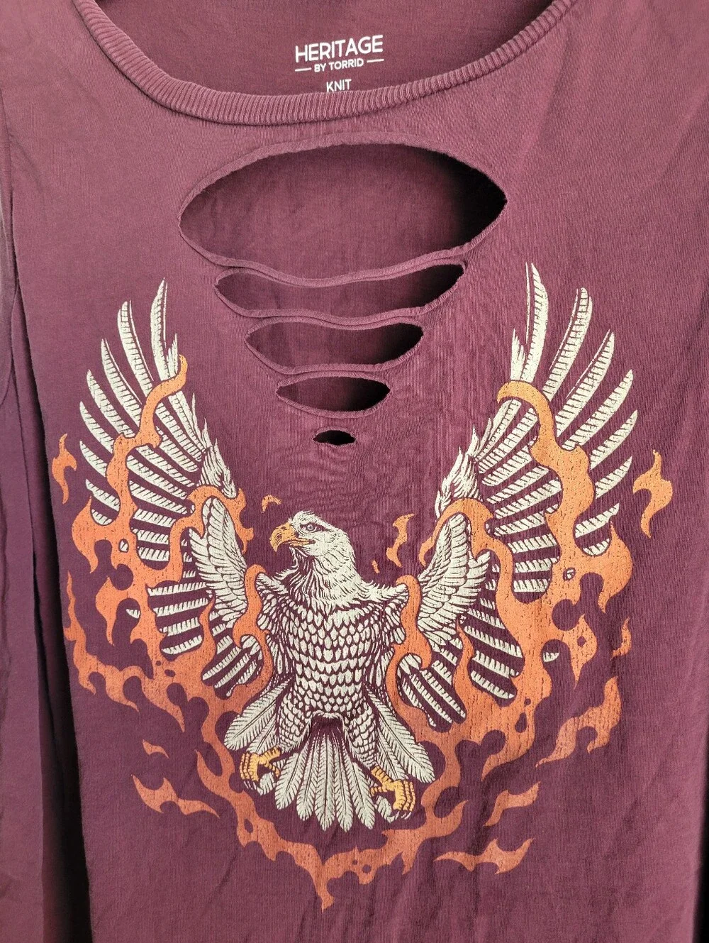 torrid Plum/Burgundy Eagle firebird Phoenix Flame Cutout Tank Size 3